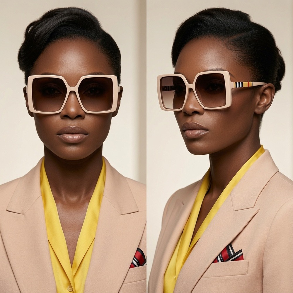 Beige Oversized Square Sunglasses Brown Lens Fashion Designer Women Lentes Gafas